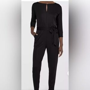 Lauren Ralph Lauren Black 3/4 Sleeve‎ Tie Waist Jumpsuit Elegant Business Casual